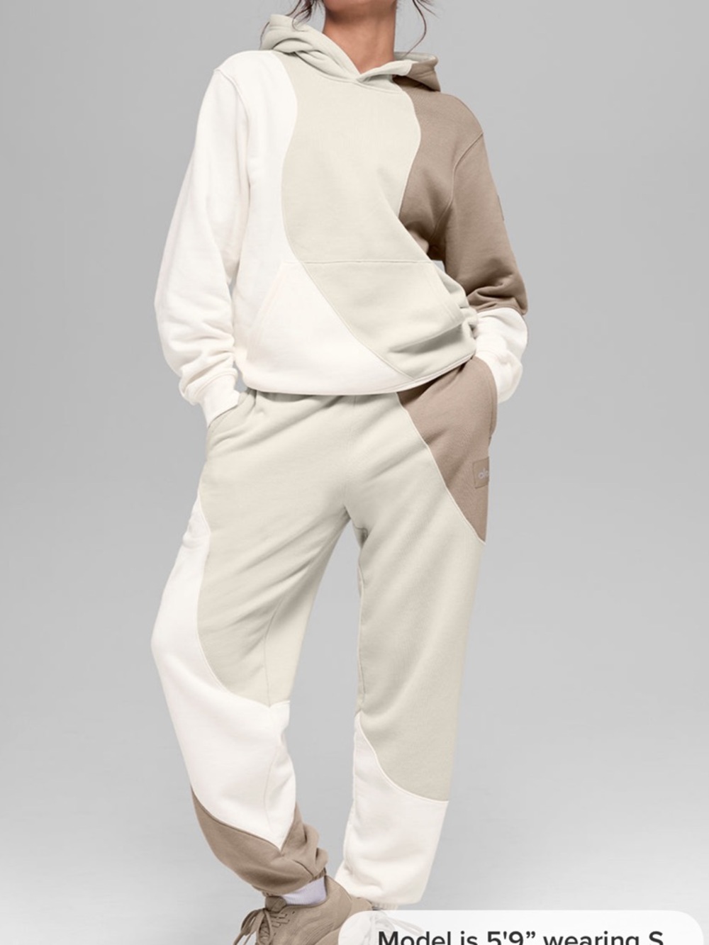 ALO Yoga Two-Tone Beige & Cream Hoodie Set